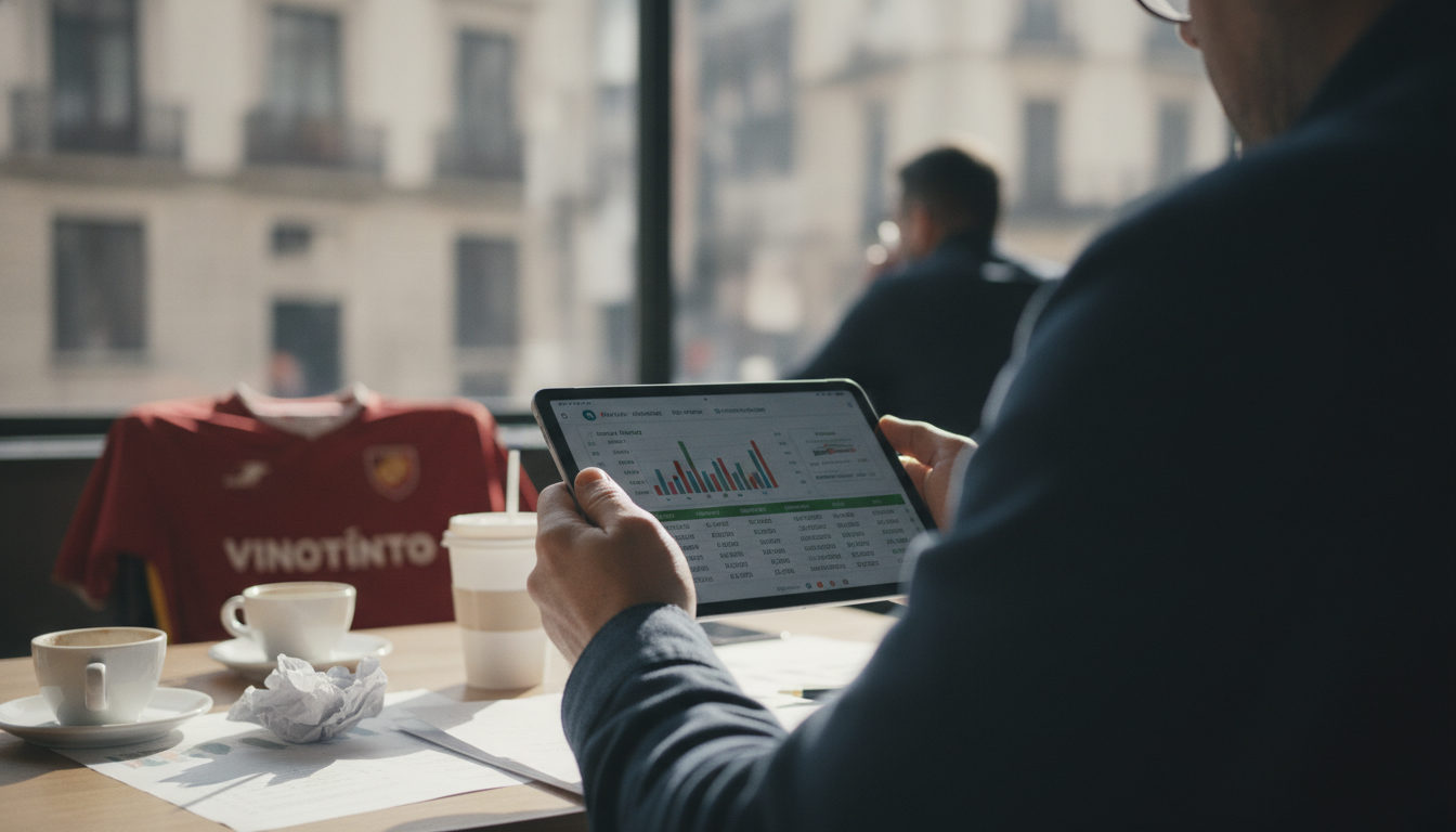 Varias personas observan atentas una tableta con gráficos de apuestas del Mundial 2026, con la camiseta de la Vinotinto presente en la escena.