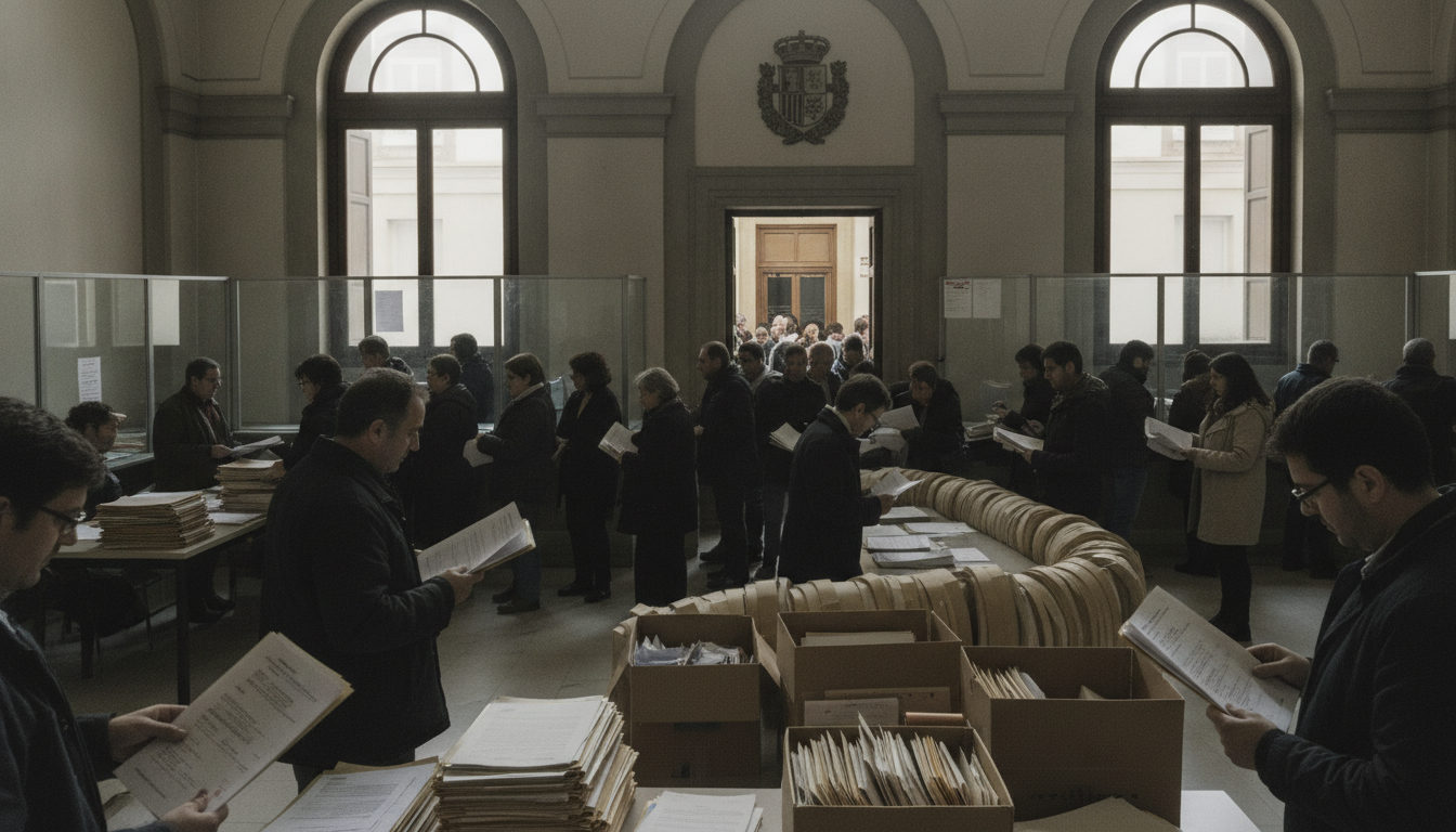 Ciudadanos, con documentos en mano, esperan en la fila de una oficina municipal de empadronamiento en València.