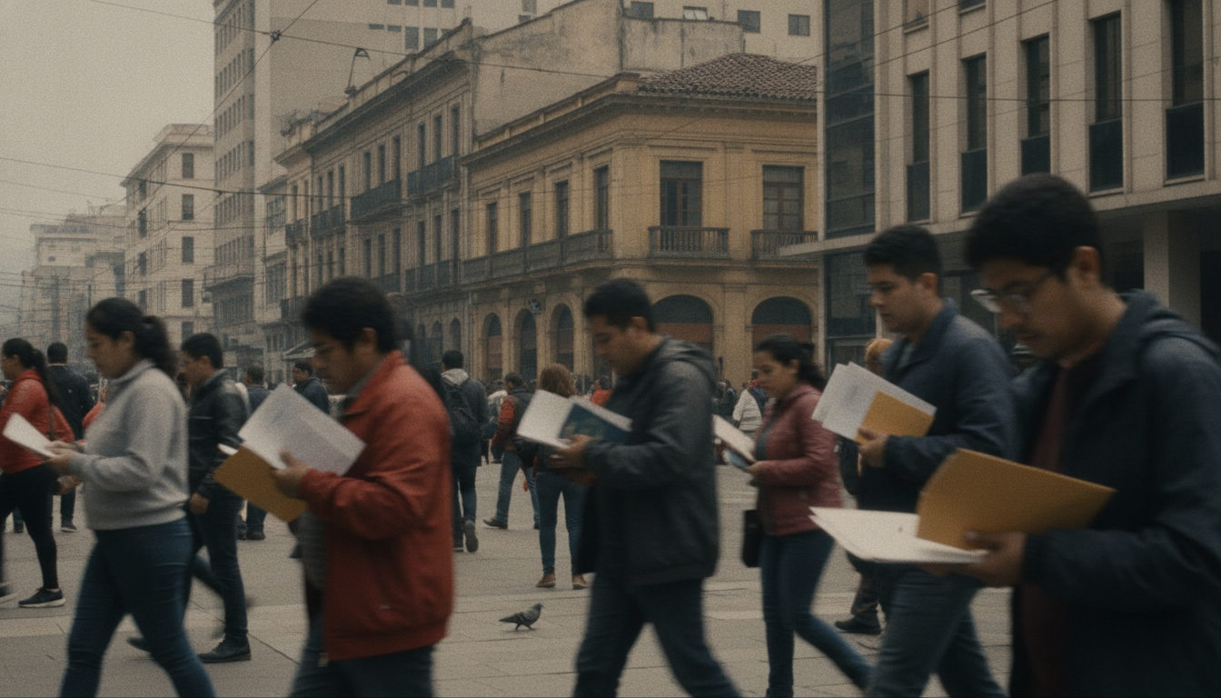Personas caminan por una concurrida calle de Bogotá, Colombia, en una escena que refleja la vida cotidiana y la diversidad de la población migrante.