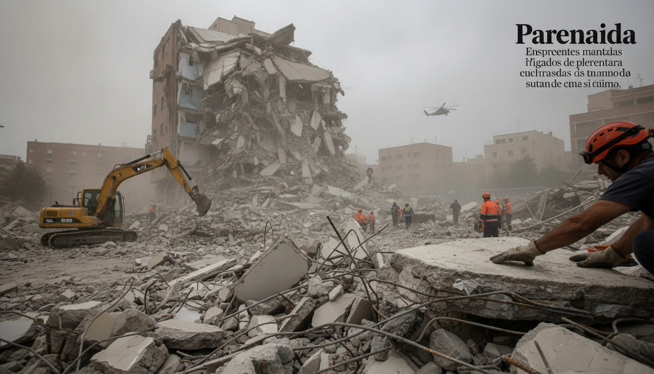 Trabajadores de emergencia y voluntarios buscan intensamente entre los escombros de un edificio derruido por un terremoto en Centroamérica, un área clave para las rutas migratorias.