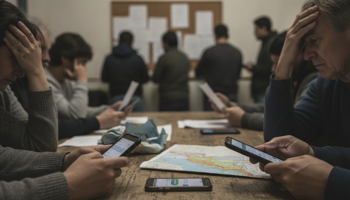 Familiares venezolanos, con teléfonos y documentos, buscan con angustia información tras los sismos, intentando contactar a sus seres queridos.
