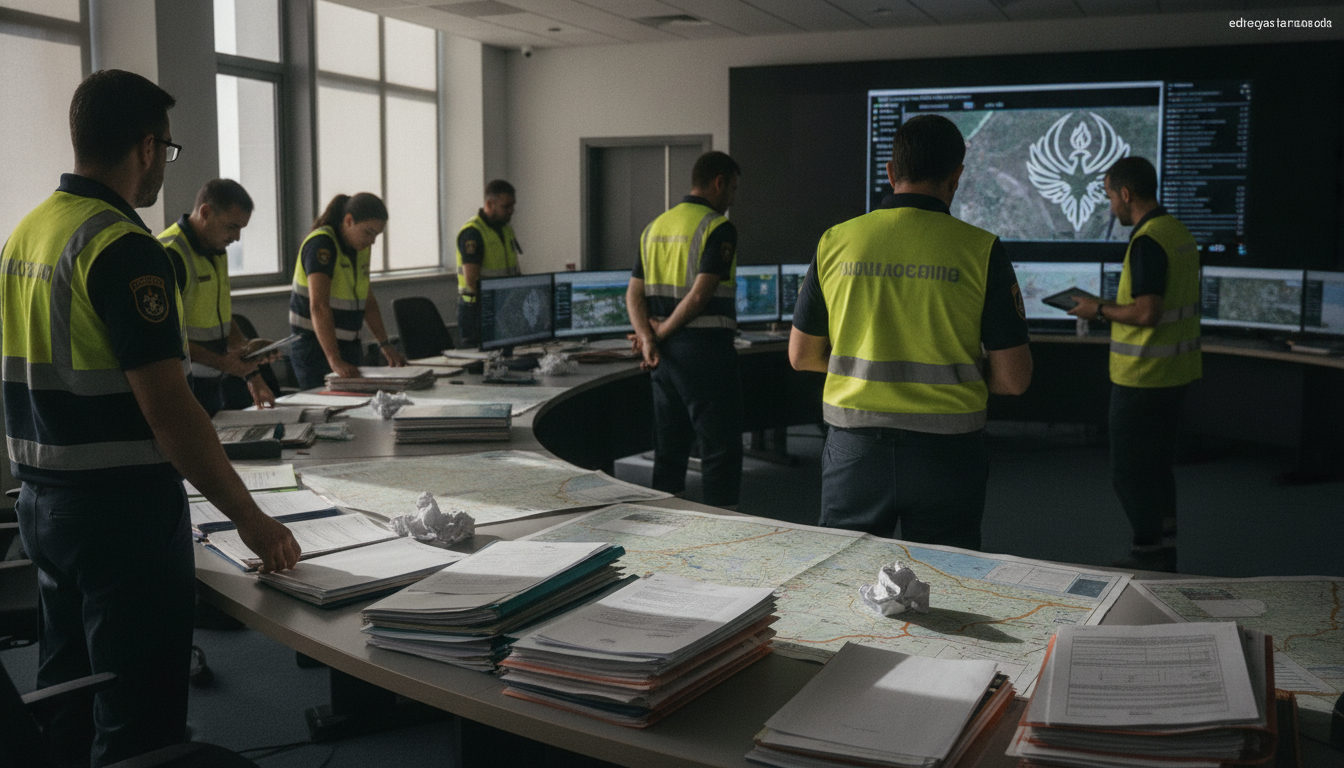 Personal de emergencias y autoridades locales coordinando la gestión del regreso de los vecinos a Vall d’Uxó en una sala de crisis.